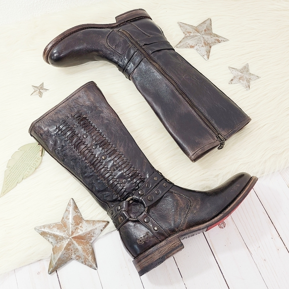 Bed Stu Selina harness riding boots Tiesta Di Maro brown distressed Stud 6.5 NEW